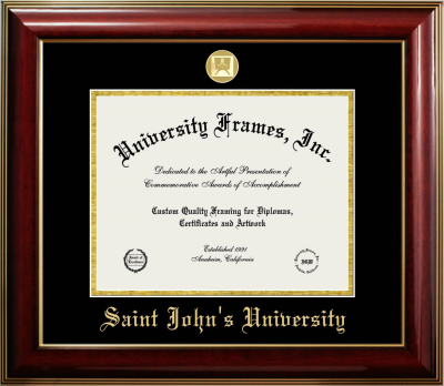 Saint John's University (Minnesota) Diploma Frame in Classic Mahogany with Gold Trim with Black & Gold Mats for DOCUMENT: 8 1/2"H X 11"W  