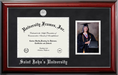Saint John's University (Minnesota) Diploma with 5 x 7 Portrait Frame in Classic Mahogany with Silver Trim with Black Suede & Silver Mats for document: 8 1/2"h x 11"w  