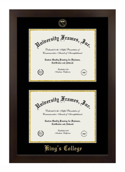 King's College (Wilkes-Barre) Double Degree (Stacked) Frame in Manhattan Espresso with Black & Gold Mats for document: 8 1/2"h x 11"w  , document: 8 1/2"h x 11"w  
