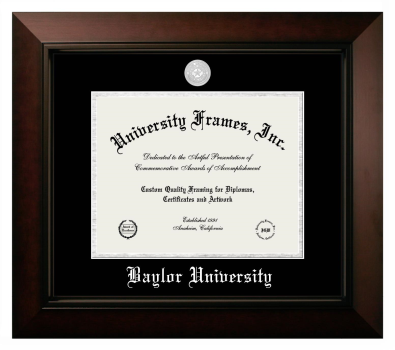 Baylor University Diploma Frame in Legacy Black Cherry with Black & Silver Mats for document: 8 1/2"h x 11"w  