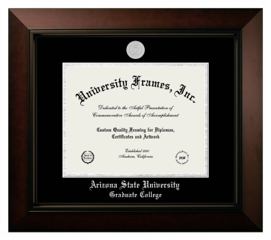Arizona State University Graduate College Diploma Frame in Legacy Black Cherry with Black & Silver Mats for DOCUMENT: 8 1/2"H X 11"W  