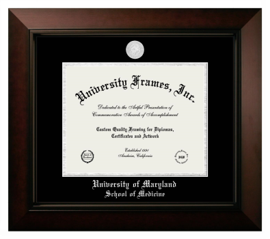 University of Maryland School of Medicine Diploma Frame in Legacy Black Cherry with Black & Silver Mats for document: 8 1/2"h x 11"w  