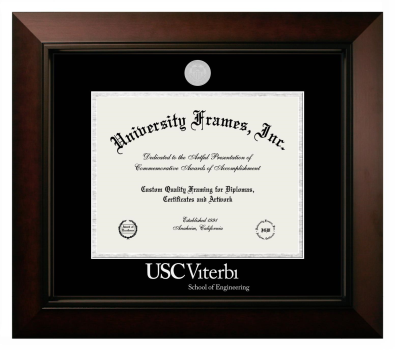 University of Southern California Viterbi School of Engineering Diploma Frame in Legacy Black Cherry with Black & Silver Mats for document: 8 1/2"h x 11"w  