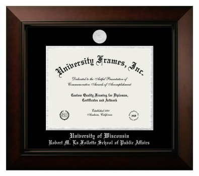 University of Wisconsin (Madison) Robert M. La Follette School of Public Affairs Diploma Frame in Legacy Black Cherry with Black & Silver Mats for document: 8 1/2"h x 11"w  