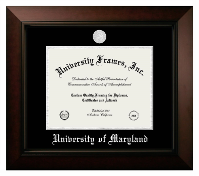 University of Maryland Diploma Frame in Legacy Black Cherry with Black & Silver Mats for DOCUMENT: 8 1/2"H X 11"W  