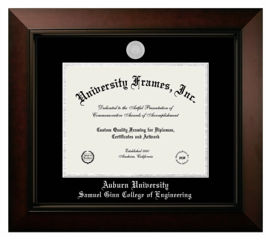 Auburn University Samuel Ginn College of Engineering Diploma Frame in Legacy Black Cherry with Black & Silver Mats for DOCUMENT: 8 1/2"H X 11"W  