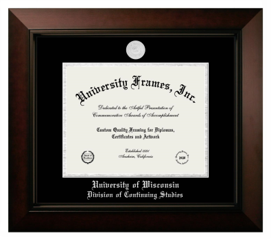 University of Wisconsin (Madison) Division of Continuing Studies Diploma Frame in Legacy Black Cherry with Black & Silver Mats for document: 8 1/2"h x 11"w  