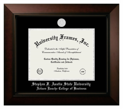 Stephen F. Austin State University Nelson Rusche College of Business Diploma Frame in Legacy Black Cherry with Black & Silver Mats for document: 8 1/2"h x 11"w  