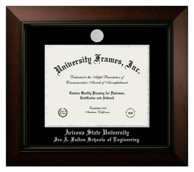 Arizona State University Ira A. Fulton Schools of Engineering Diploma Frame in Legacy Black Cherry with Black & Silver Mats for DOCUMENT: 8 1/2"H X 11"W  