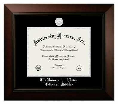 University of Iowa College of  Medicine Diploma Frame in Legacy Black Cherry with Black & Silver Mats for document: 8 1/2"h x 11"w  
