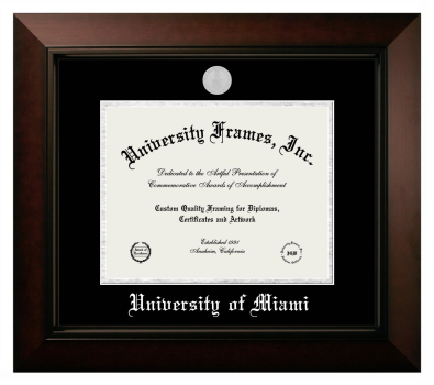 University of Miami Diploma Frame in Legacy Black Cherry with Black & Silver Mats for DOCUMENT: 8 1/2"H X 11"W  