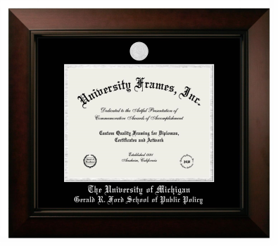 University of Michigan Gerald R. Ford School of Public Policy Diploma Frame in Legacy Black Cherry with Black & Silver Mats for DOCUMENT: 8 1/2"H X 11"W  