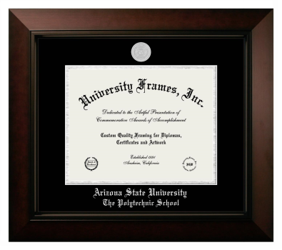 Arizona State University The Polytechnic School Diploma Frame in Legacy Black Cherry with Black & Silver Mats for DOCUMENT: 8 1/2"H X 11"W  