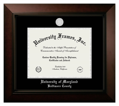 University of Maryland Baltimore County Diploma Frame in Legacy Black Cherry with Black & Silver Mats for DOCUMENT: 8 1/2"H X 11"W  