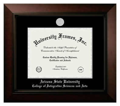 Arizona State University College of Integrative Sciences and Arts Diploma Frame in Legacy Black Cherry with Black & Silver Mats for DOCUMENT: 8 1/2"H X 11"W  