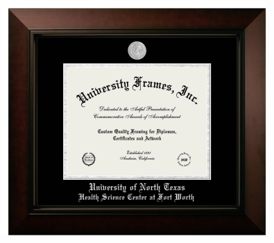 University of North Texas Health Science Center at Fort Worth Diploma Frame in Legacy Black Cherry with Black & Silver Mats for document: 8 1/2"h x 11"w  