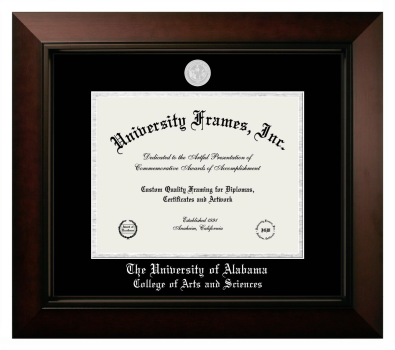 University of Alabama (Tuscaloosa) College of Arts and Sciences Diploma Frame in Legacy Black Cherry with Black & Silver Mats for document: 8 1/2"h x 11"w  