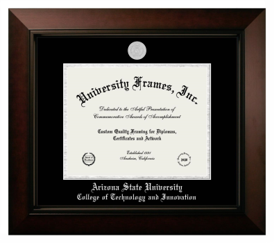 Arizona State University College of Technology and Innovation Diploma Frame in Legacy Black Cherry with Black & Silver Mats for DOCUMENT: 8 1/2"H X 11"W  