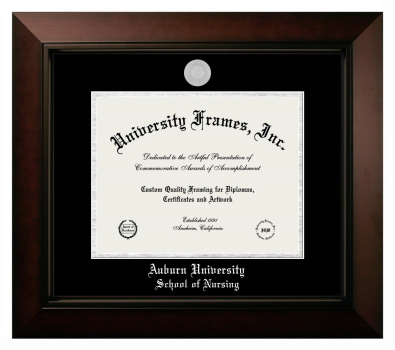 Auburn University School of Nursing Diploma Frame in Legacy Black Cherry with Black & Silver Mats for DOCUMENT: 8 1/2"H X 11"W  