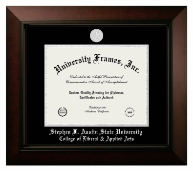 Stephen F. Austin State University College of Liberal & Applied Arts Diploma Frame in Legacy Black Cherry with Black & Silver Mats for document: 8 1/2"h x 11"w  