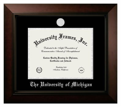 University of Michigan Diploma Frame in Legacy Black Cherry with Black & Silver Mats for DOCUMENT: 8 1/2"H X 11"W  