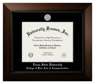 Texas State University College of Fine Arts & Communication Diploma Frame in Legacy Black Cherry with Black & Silver Mats for DOCUMENT: 8 1/2"H X 11"W  