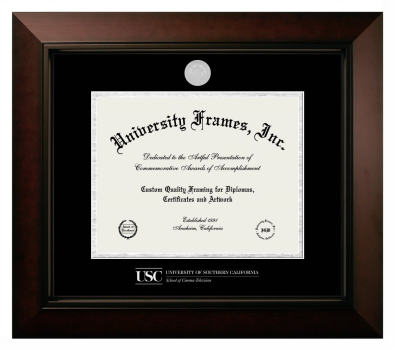 University of Southern California School of Cinema-Television Diploma Frame in Legacy Black Cherry with Black & Silver Mats for document: 8 1/2"h x 11"w  