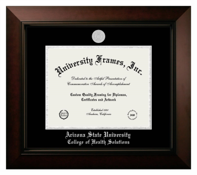 Arizona State University College of Health Solutions Diploma Frame in Legacy Black Cherry with Black & Silver Mats for DOCUMENT: 8 1/2"H X 11"W  