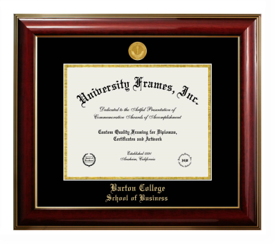 Barton College School of Business Diploma Frame in Classic Mahogany with Gold Trim with Black & Gold Mats for document: 8 1/2"h x 11"w  