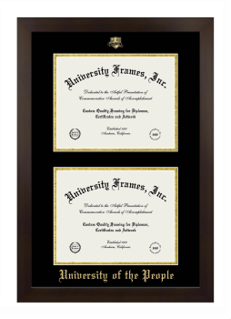 University of the People Double Degree (Stacked) Frame in Manhattan Espresso with Black & Gold Mats for document: 8 1/2"h x 11"w  , document: 8 1/2"h x 11"w  