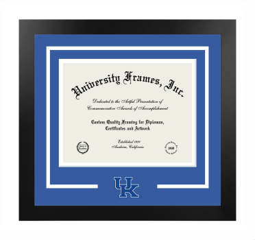 Logo Mat Frame in Manhattan Black with Royal Blue & White Mats for DOCUMENT: 8 1/2"H X 11"W  