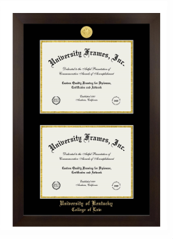 University of Kentucky College of Law Double Degree (Stacked) Frame in Manhattan Espresso with Black & Gold Mats for document: 8 1/2"h x 11"w  , document: 8 1/2"h x 11"w  