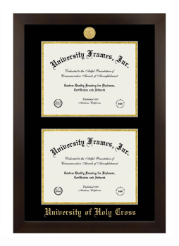 University of Holy Cross Double Degree (Stacked) Frame in Manhattan Espresso with Black & Gold Mats for document: 8 1/2"h x 11"w  , document: 8 1/2"h x 11"w  