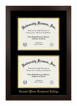 Coastal Pines Technical College Double Degree (Stacked) Frame in Manhattan Espresso with Black & Gold Mats for document: 8 1/2"h x 11"w  , document: 8 1/2"h x 11"w  