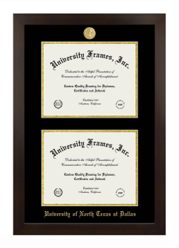University of North Texas at Dallas Double Degree (Stacked) Frame in Manhattan Espresso with Black & Gold Mats for document: 8 1/2"h x 11"w  , document: 8 1/2"h x 11"w  