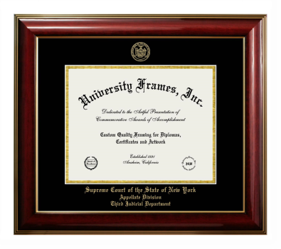 Supreme Court of the State of New York Appellate Division Third Judicial Department Diploma Frame in Classic Mahogany with Gold Trim with Black & Gold Mats for DOCUMENT: 8 1/2"H X 11"W  