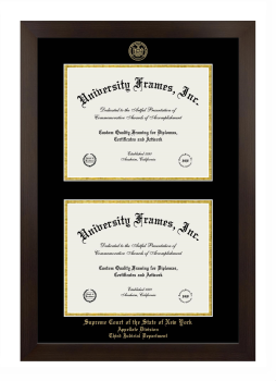 Supreme Court of the State of New York Appellate Division Third Judicial Department Double Degree (Stacked) Frame in Manhattan Espresso with Black & Gold Mats for document: 8 1/2"h x 11"w  , document: 8 1/2"h x 11"w  