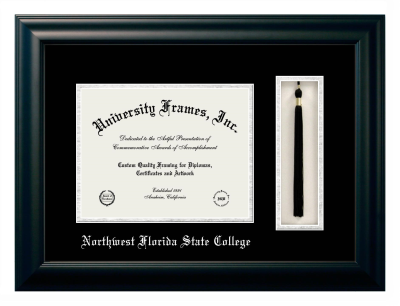 Northwest Florida State College Diploma with Tassel Box Frame in Satin Black with Black & Silver Mats for document: 8 1/2"h x 11"w  