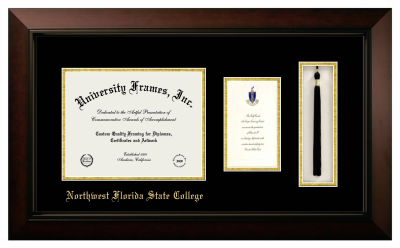 Northwest Florida State College Diploma with Announcement & Tassel Box Frame in Legacy Black Cherry with Black & Gold Mats for document: 8 1/2"h x 11"w  , diploma: 7"h x 4"w  