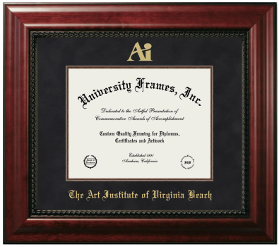 Art Institute of Virginia Beach Diploma Frame in Executive with Mahogany Fillet with Black Suede Mat for DOCUMENT: 8 1/2"H X 11"W  