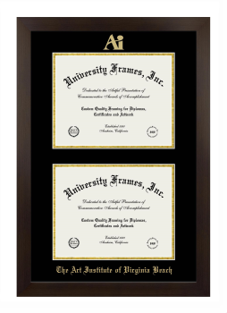 Art Institute of Virginia Beach Double Degree (Stacked) Frame in Manhattan Espresso with Black & Gold Mats for document: 8 1/2"h x 11"w  , document: 8 1/2"h x 11"w  