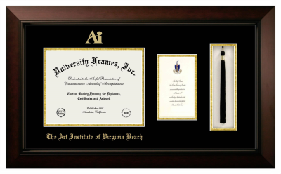 Art Institute of Virginia Beach Diploma with Announcement & Tassel Box Frame in Legacy Black Cherry with Black & Gold Mats for DOCUMENT: 8 1/2"H X 11"W  ,  7"H X 4"W  