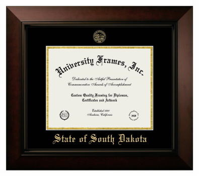 State of South Dakota Diploma Frame in Legacy Black Cherry with Black & Gold Mats for DOCUMENT: 8 1/2"H X 11"W  