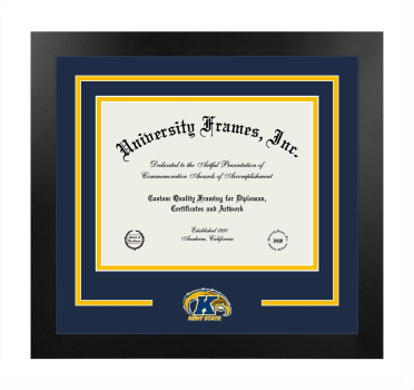 Logo Mat Frame in Manhattan Black with Navy Blue & Amber Mats for DOCUMENT: 8 1/2"H X 11"W  