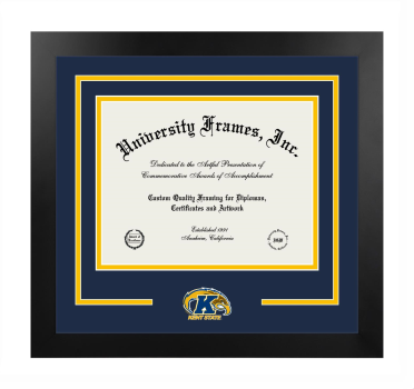 Kent State University College of Podiatric Medicine Logo Mat Frame in Manhattan Black with Navy Blue & Amber Mats for DOCUMENT: 8 1/2"H X 11"W  