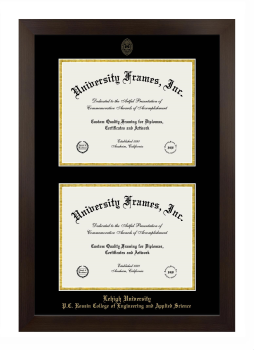 Lehigh University P.C. Rossin College of Engineering and Applied Science Double Degree (Stacked) Frame in Manhattan Espresso with Black & Gold Mats for document: 8 1/2"h x 11"w  , document: 8 1/2"h x 11"w  