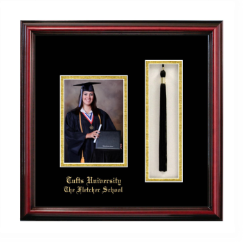 Tufts University The Fletcher School 5 x 7 Portrait with Tassel Box Frame in Petite Cherry with Black & Gold Mats