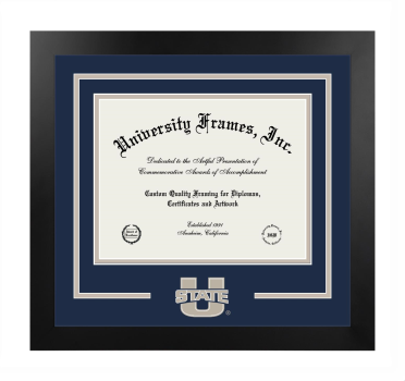 Logo Mat Frame in Manhattan Black with Navy Blue & Pearl Mats for DOCUMENT: 8 1/2"H X 11"W  