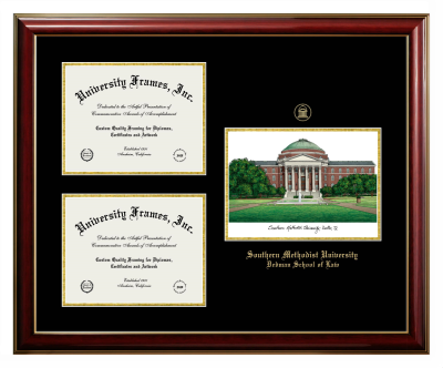 Southern Methodist University School of Law Triple Opening with Campus Image Frame in Classic Mahogany with Gold Trim with Black & Gold Mats for document: 8 1/2"h x 11"w  , document: 8 1/2"h x 11"w  