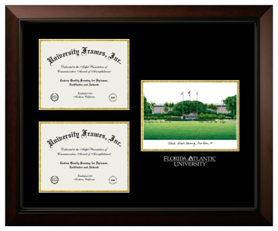 Triple Opening with Campus Image Frame in Legacy Black Cherry with Black & Gold Mats for DOCUMENT: 8 1/2"H X 11"W  , DOCUMENT: 8 1/2"H X 11"W  
